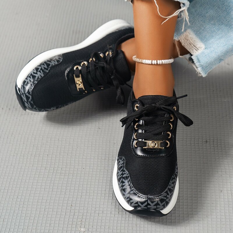 Zapatillas De deporte con cuña para Mujer, Zapatos elegantes De malla, a la moda, informales, color negro, 2024
