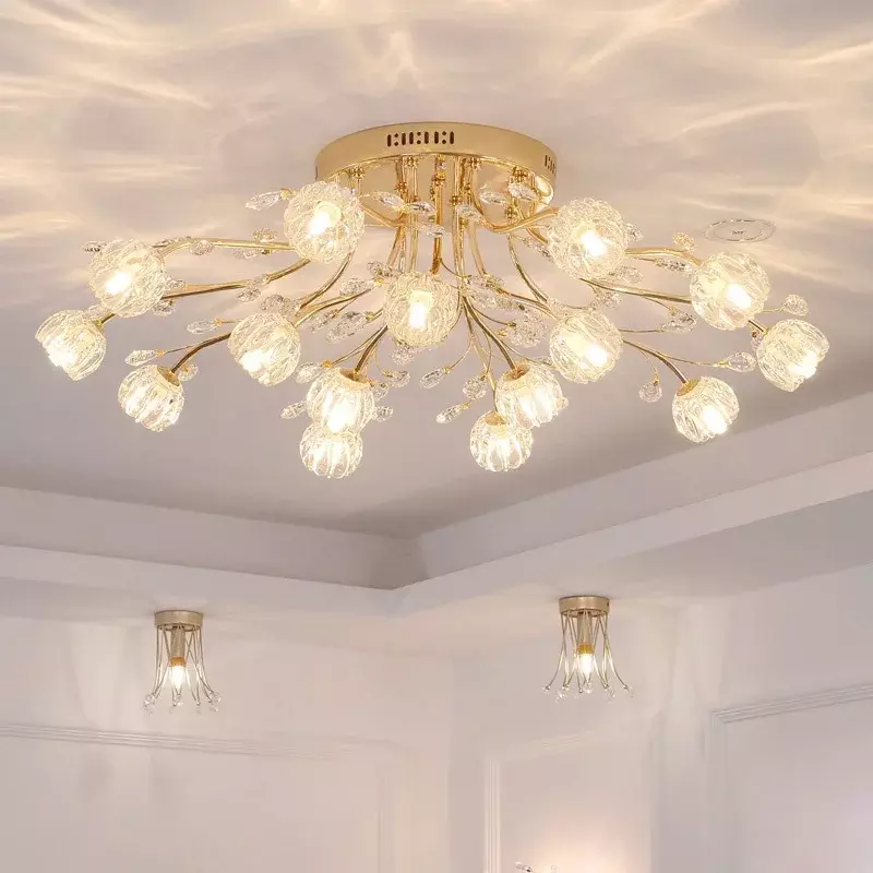 โคมไฟแขวน LED แบบทันสมัยสำหรับโคมระย้าติดเพดานแก้วใส่ดอกไม้ห้องรับแขกห้องนอนคริสตัลโคมไฟติดเพดานห้อง