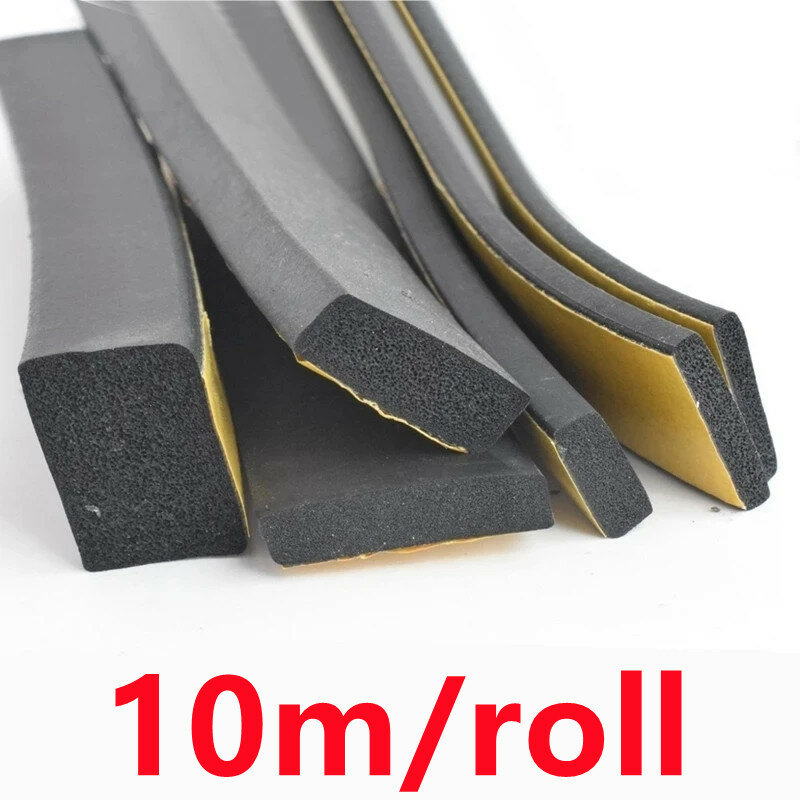 New Self Adhesive Sponge Seal Strip Thicken Black EPDM Rubber Single Sided Adhesive Soundproof Foam Anti-collision Seal Gasket