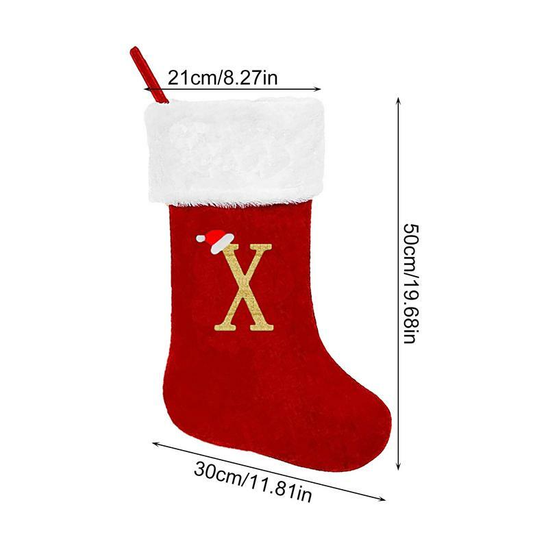 Kaus kaki Natal Tahun Baru huruf alfabet kepingan salju merah stoking beludru Natal dekorasi pohon Natal untuk hadiah Natal rumah