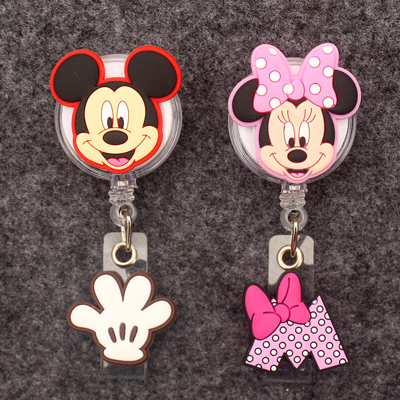 Carrete de insignia de Mickey y Minnie para niño y niña, portatarjetas retráctil para Enfermera, trabajadores, accesorio de identificación