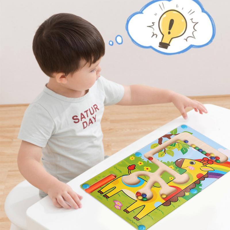 Magnetic Maze Toy Lightweight Cartoon Magnetic Puzzle Maze Toy Board Game Wooden Educational Toy Magnetic Maze Portable To