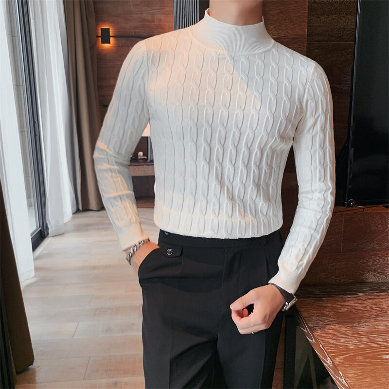 2018 가을 겨울 새로운 패션 남성 캐주얼 터틀넥 풀오버 남성 긴 소매 스트라이프 스웨터 한국어 스타일 따뜻한 니트 스웨터 S-3XL