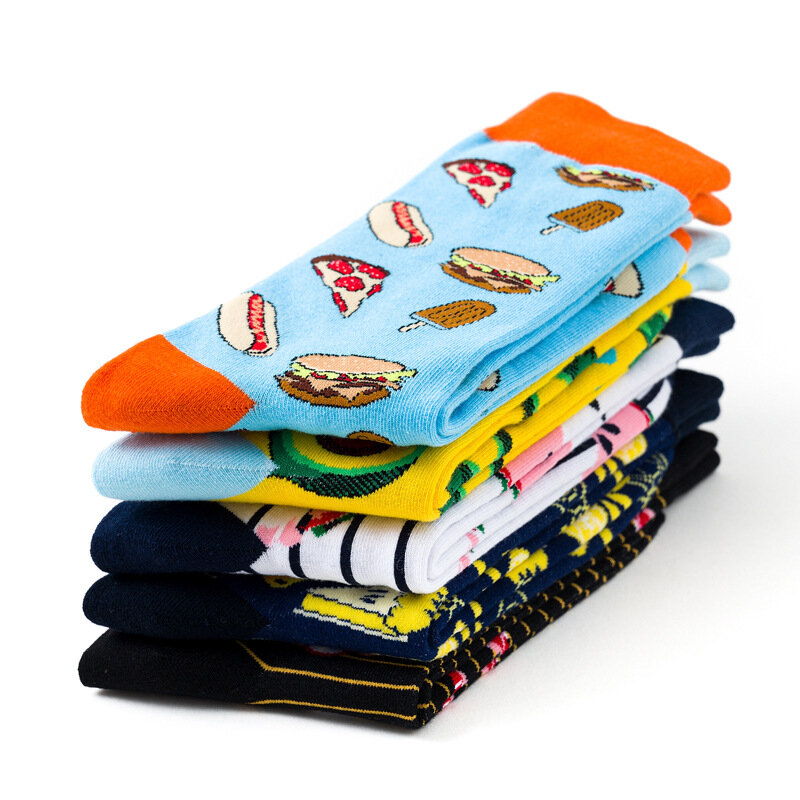 New trendy brand creative cotton socks fashion gourmet burger pizza cartoon men and women couple tide socks