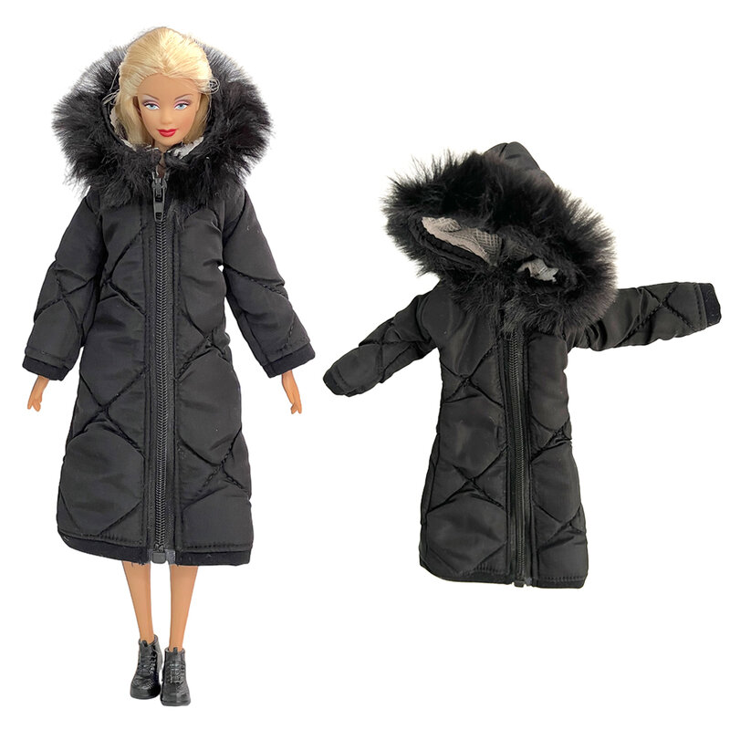 NK 1 Pcs Fashion Coat for Barbie Doll Cotton Jacket Winter Dress Long Clothes Fur Coat For 1/6 BJD Doll Accessories Toy JJ