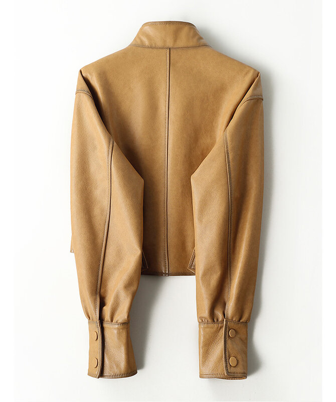 Женская кожаная куртка AYUNSUE, короткая байкерская куртка из натуральной овечьей кожи, весна-осень 2023