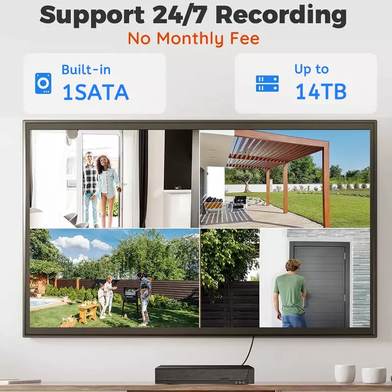 Gravador de vídeo para Home Security CCTV System, Face Detect Network Recorder, NVR, 16CH, 4K, 8MP, Gravação 24 7, H.265, ONVIF, H.265