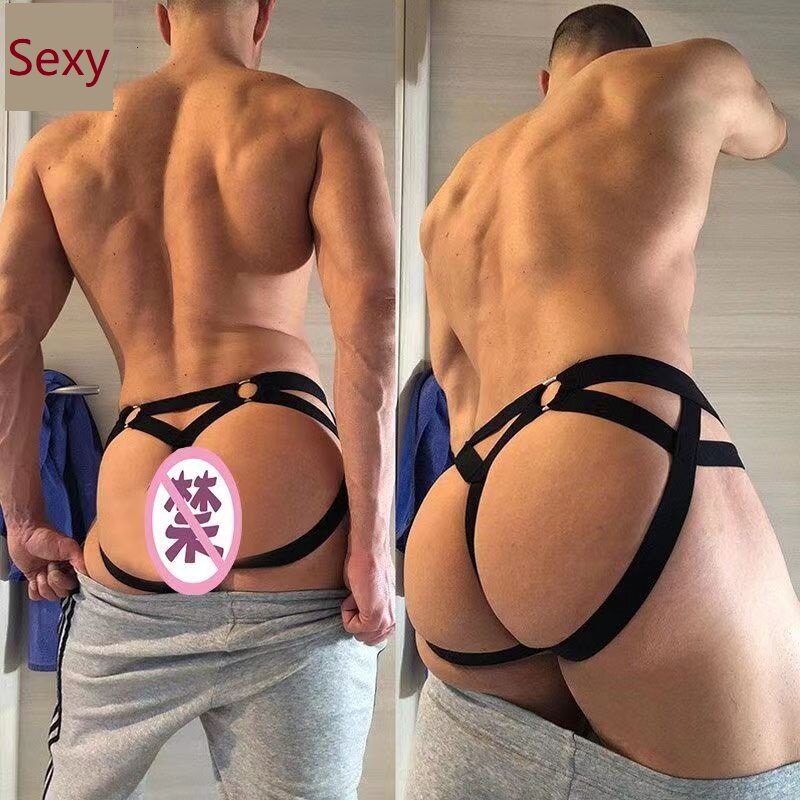 Tangas eróticas masculinas com fio-dental, calcinha de homem gay, cuecas plus size, cuecas, bolsa de algodão sexy, costas abertas, lingerie transparente