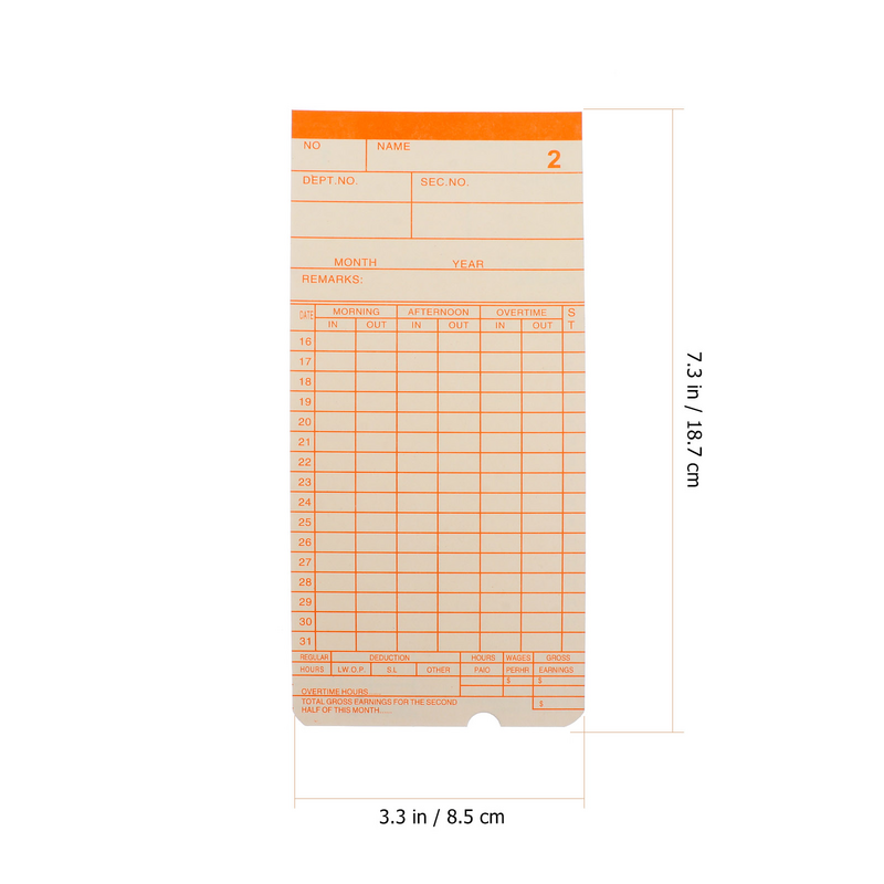 100 fogli di carta di prova registrazione del tempo di presenza del magazzino per le carte aziendali dell'ufficio carta genuina Timecard inglese