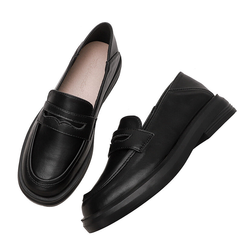 Mocasines informales de estilo británico para mujer, zapatos planos sin cordones, con plataforma, talla grande 43