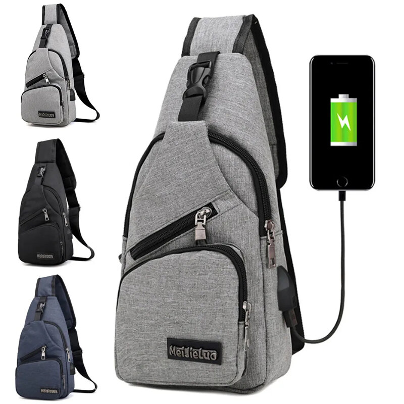 Bolso de pecho de lona para hombre, bolsa de hombro informal con carga USB, bandolera de viaje para fiesta deportiva, 2023