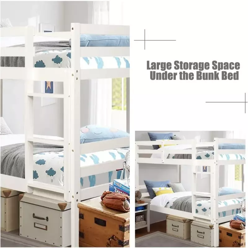 เตียงแฝด tempat tidur tingkat แปลงสภาพไม้2เตียง tempat tidur tingkat ยางพาราแข็งบันไดในตัวและรางความปลอดภัยเตียง