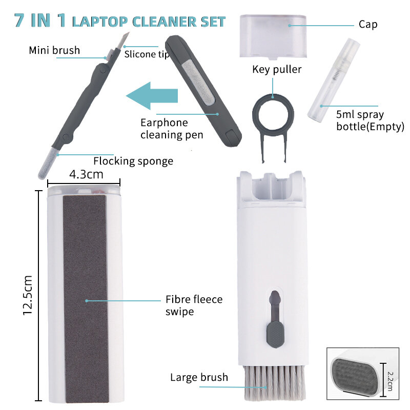 7-em-1 kit de escova de limpeza de teclado de computador kit de limpeza eletrônica fone de ouvido bluetooth caneta de limpeza para fone de ouvido ferramentas de limpeza