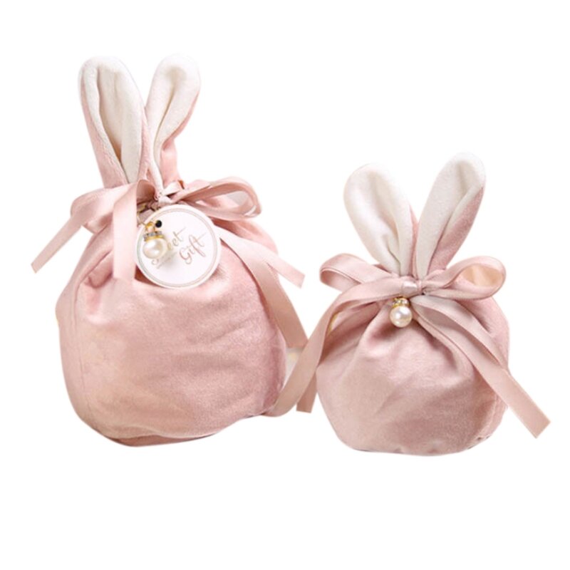 Bolsa de terciopelo con orejas de conejo de pascua, bolsa creativa con lazo para joyería, cesta de huevo, contenedor de galletas
