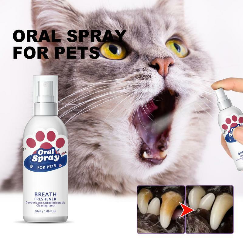 Odświeżacz oddechu dla psów naturalny Spray do czyszczenia jamy ustnej przenośny 30ml Spray do oddychania pielęgnacja jamy ustnej dla szczeniąt kociąt usuwają koty