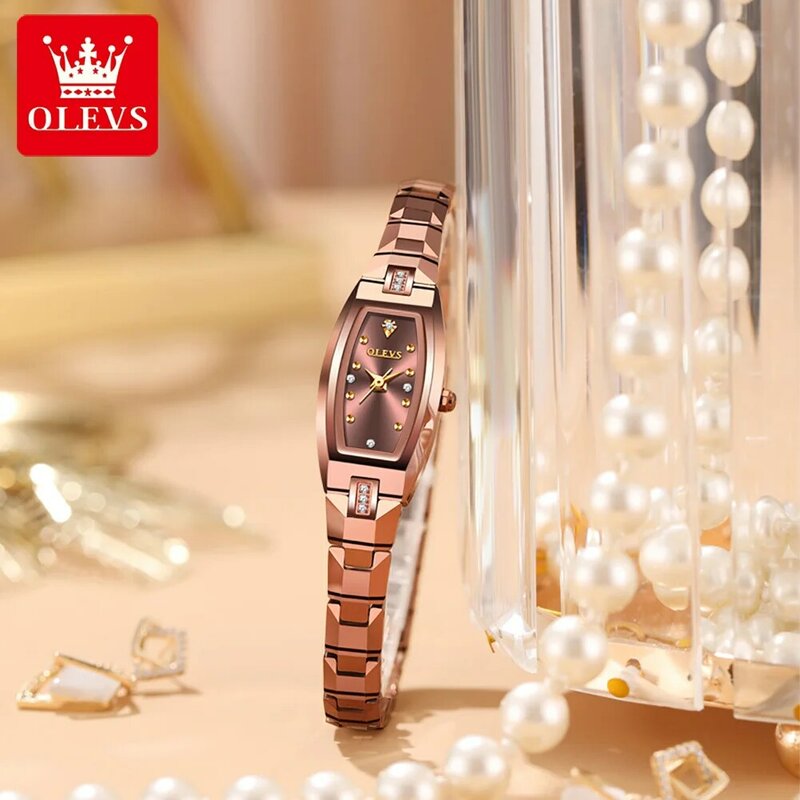 OLEVS-Luxo Feminino Relógio De Quartzo De Aço De Tungstênio, Moda Impermeável, Rose Gold Pulseira Relógios, Marca