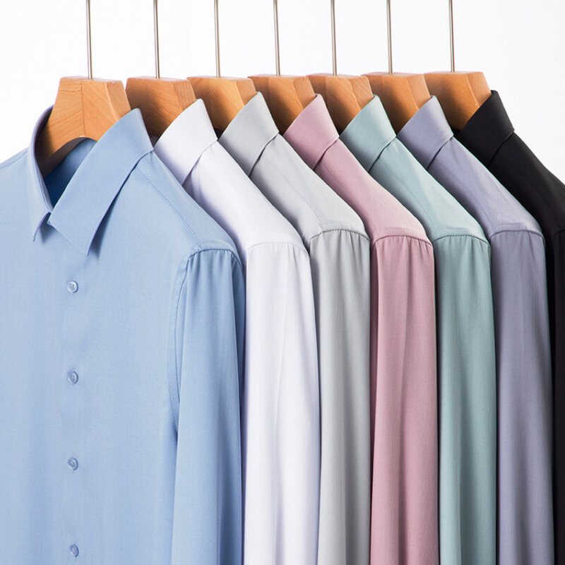 Camisas respiráveis masculinas de mangas compridas, camisas elásticas, de negócios e casuais, adequadas para todas as estações, de alta qualidade, S-4XL
