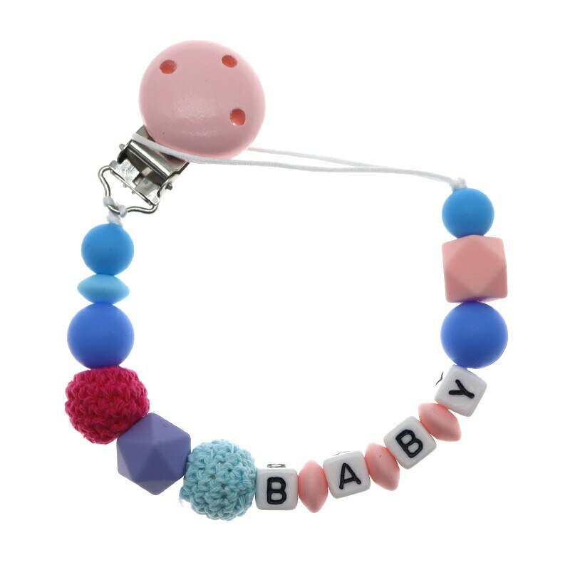 Klip Dot Personalisasi Nama Bayi Kustom Crochet Silikon Rantai Dot Buatan Tangan Makanan Kelas Silikon Aman Tumbuh Gigi Mainan