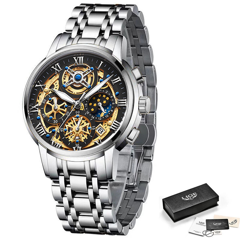 Lige relógio de quartzo dos homens à prova dwaterproof água esporte relógios negócios aço inoxidável relógio de pulso masculino reloj hombre