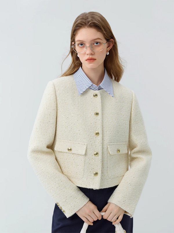 FSLE 트위드 재킷 여성용, 짧은 코트, 미니 스커트, 분위기 있는 투피스 수트, 디자인 감각, 샤넬 스타일, 특별한 여성 수트, 가을