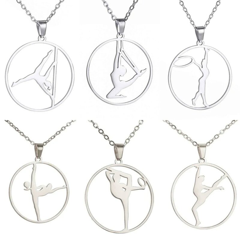 Kkjoy Fashion Stainless Steel Gold Color Gymnastics Necklace for Women Dance Sports Jewelry Gift For Gymnastics Enthusiasts
