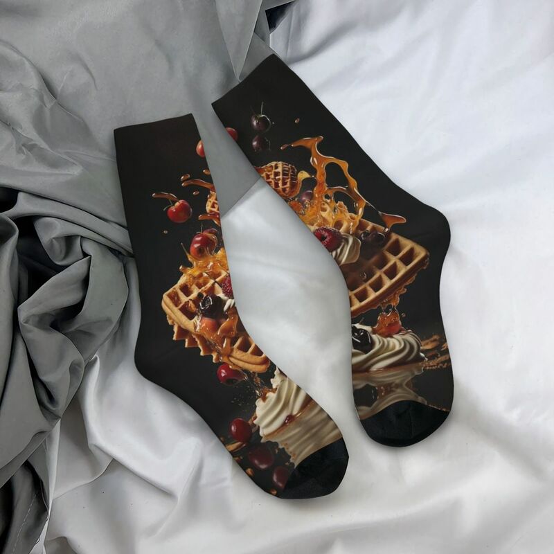 Nutty kaus kaki cokelat motif 3 pria dan wanita, Kaos Kaki motif es krim wafel, cantik berlaku sepanjang tahun hadiah Dandan