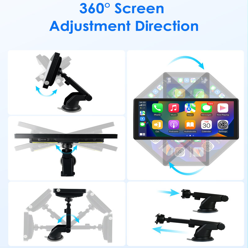 10.26 ''universale 360 ° girevole schermo regolabile autoradio lettore Video multimediale Carplay Android Auto USB AUX della fotocamera posteriore
