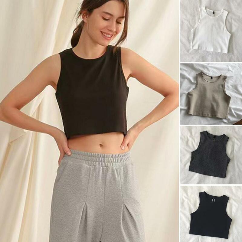 Ladies Cropped Tops Round Neck Sleeveless Women Summer Tank Top Slim Fit Pullover Top Casual Bottom Shirt Women Clothes