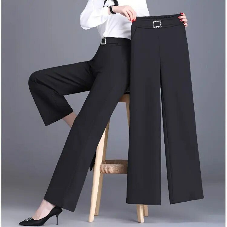 Pantalon d'été droit à jambes larges pour femmes, taille haute, court, drapé, bureau, slim, été 2023