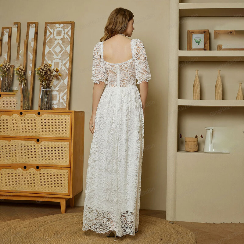 Suknia ślubna suknia ślubna z koronką do kostek 2023 formalna okazja sukienki pół rękawa darmowa wysyłka