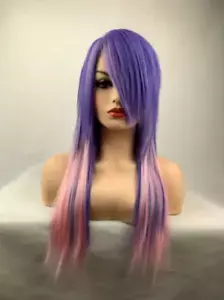 Wig wanita, Wig rambut palsu Panjang Multi warna lurus untuk pesta Cosplay