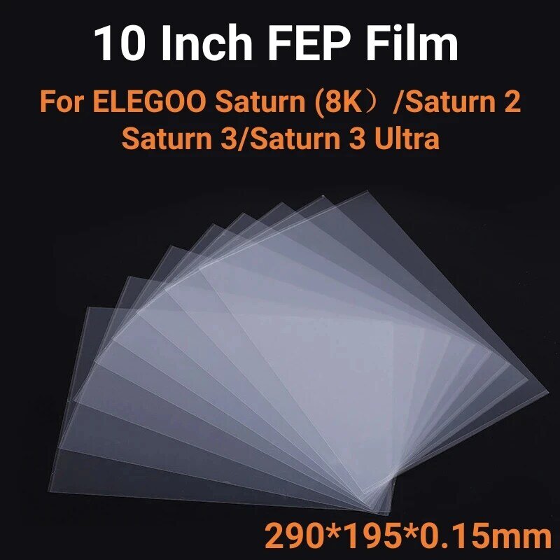 5 Unidades de Filme FEP 10 Polegadas 290*195mm para Impressoras 3D de Resina UV de 0.15mm ELEGOO Saturn 3 Series Saturn 2 - Folhas de Desmoldagem FEP LCD