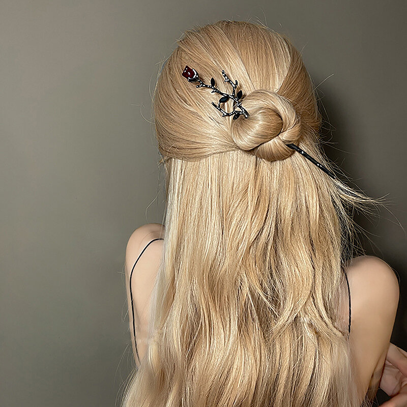 New Chinese Style Chopstick Hairpins Women Headdress Accessories Vintage Rose Hair Sticks Hairwear