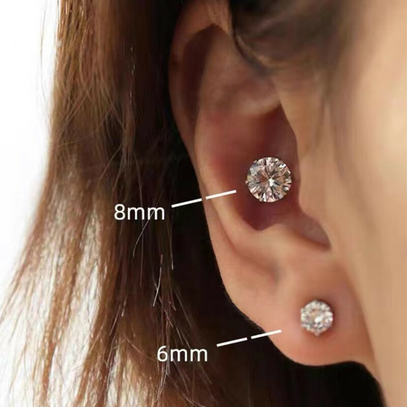 1-10 Pasang Anting Klip Telinga Magnetik Kuat Kristal untuk Pria Wanita Anting-Anting Magnet Zircon Bulat Punk Perhiasan Tanpa Tindik
