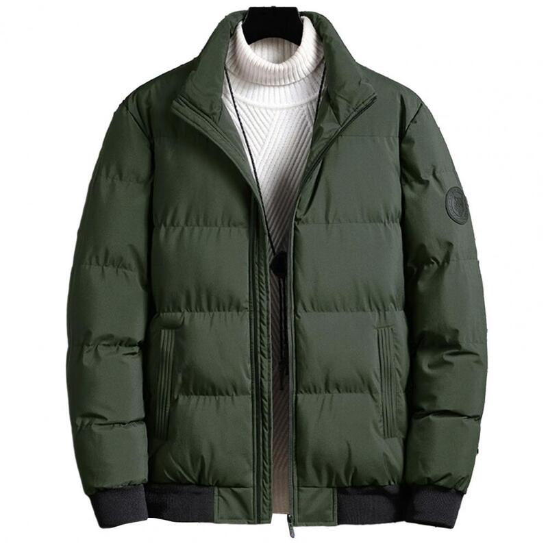 Jaqueta de algodão quente puffer masculino, zíper completo, gola, bolsos, casaco grosso, casacos de trabalho, plus size, inverno