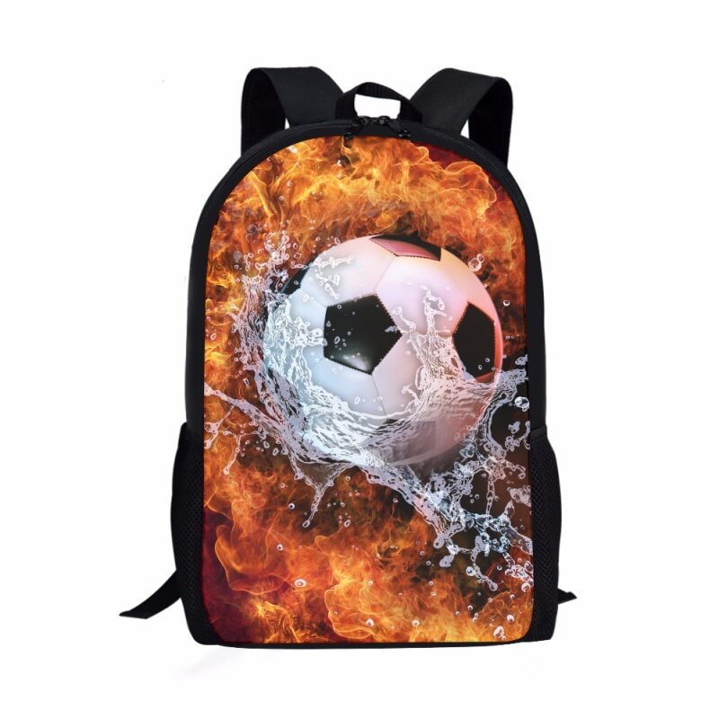 Школьная сумка для мальчиков и девочек, повседневный рюкзак с 3D принтом в виде футбольного огня для подростков, мужские и женские сумки для хранения