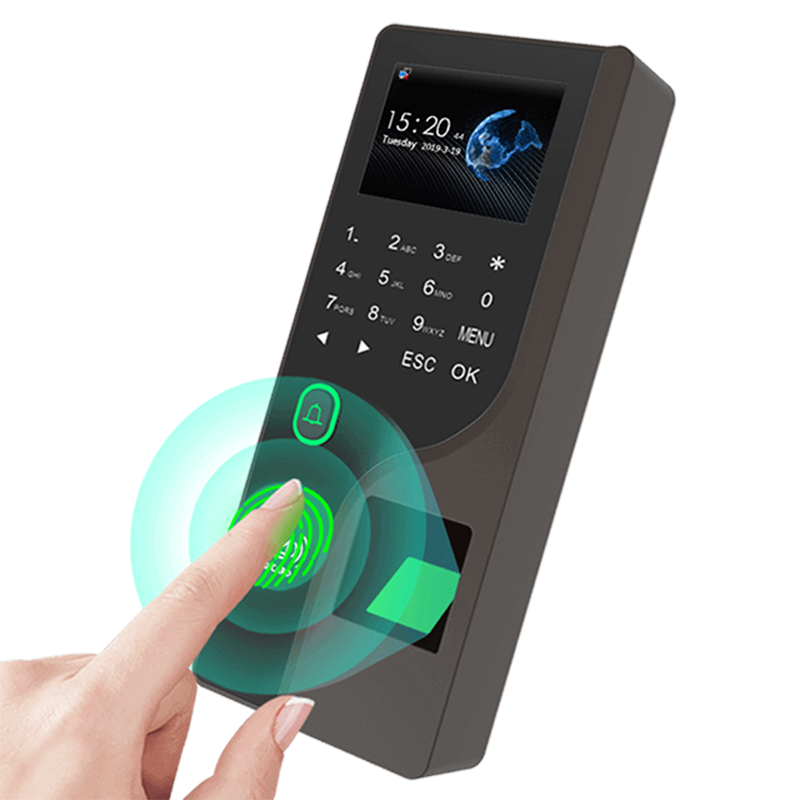 2.4นิ้วลายนิ้วมือรหัสผ่าน RFID การ์ดโทรศัพท์มือถือเปิดหน้าจอสีล็อค Biometric บันทึกเวลา