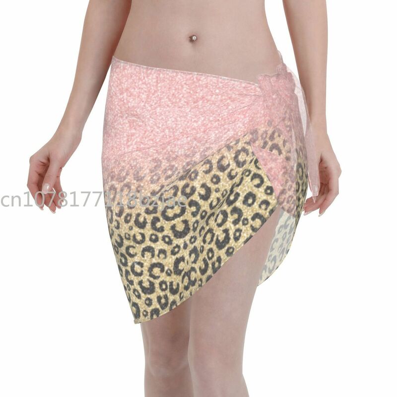 Roségold Glitter schwarz Leopard Kaftan Sarong Badeanzug Frauen transparenten Rock Schnür Bikinis Vertuschungen Röcke