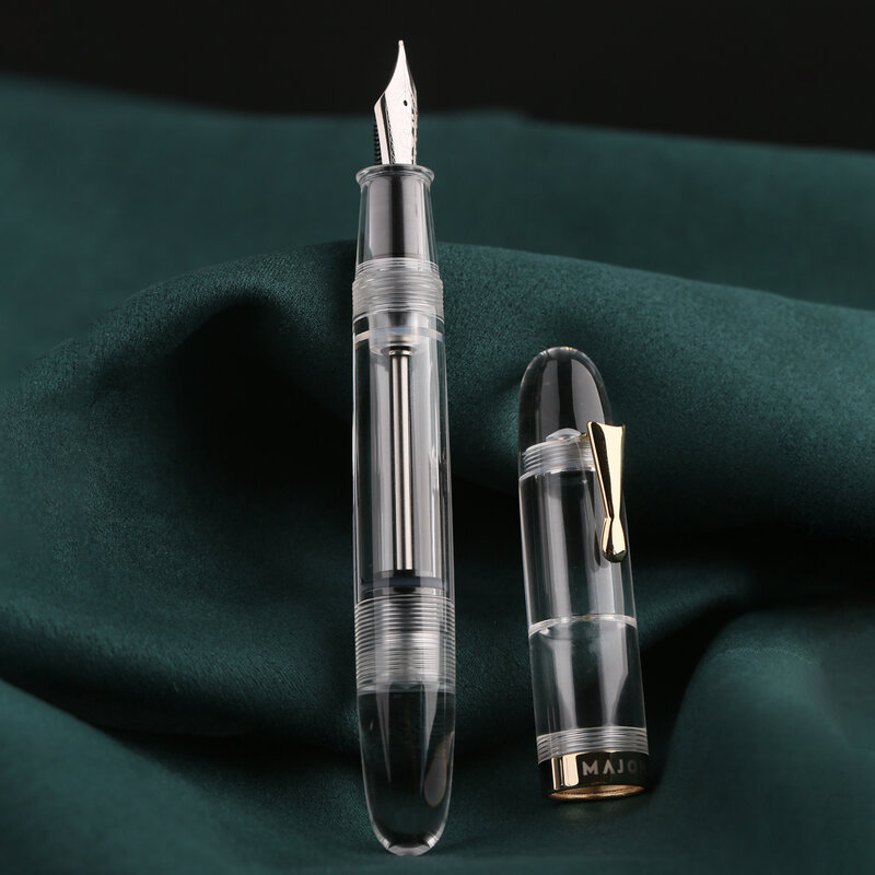New majohn c4 eyedropper tamanho grande caneta-tinteiro ef/f/m nib, acrílico transparente caneta de tinta de escrita para o escritório da escola de negócios