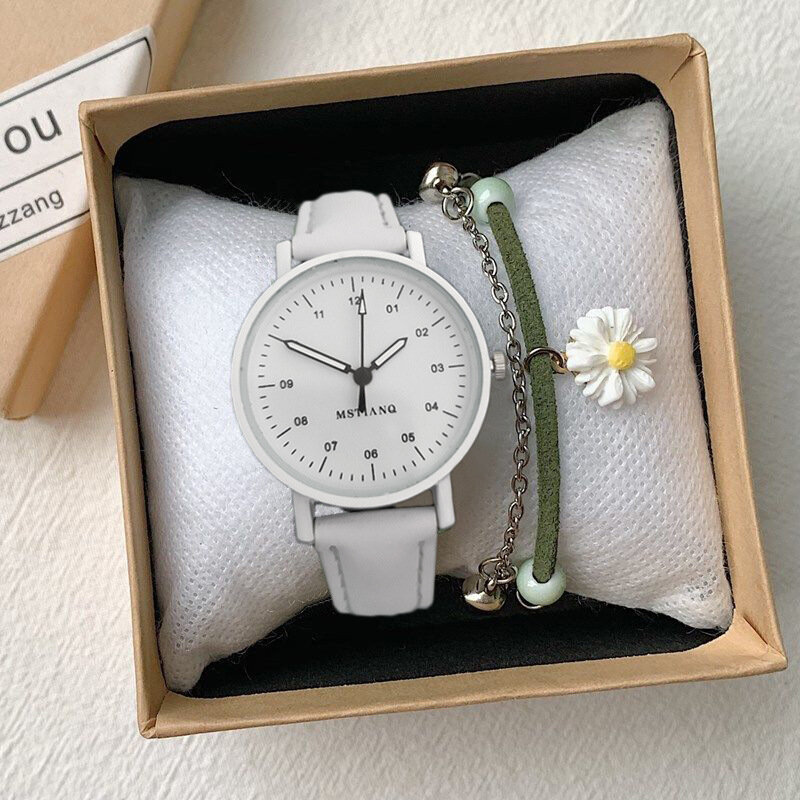YIKAZE-Relógios de pulso de quartzo feminino com pulseira de couro PU, impermeável, mostrador redondo, relógio pulseira retrô para senhoras, meninas