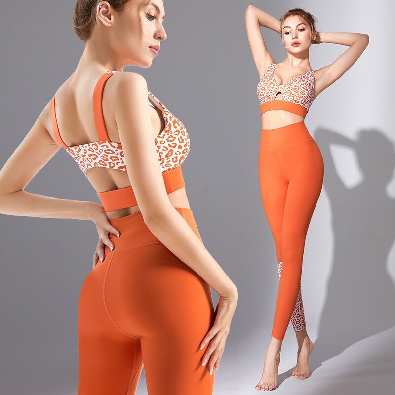Booty Lifting Seamless Leggings for Women Leopard Print Fashion Patchwork Workout Clothing Sets High Rise Sport Leggings Tops