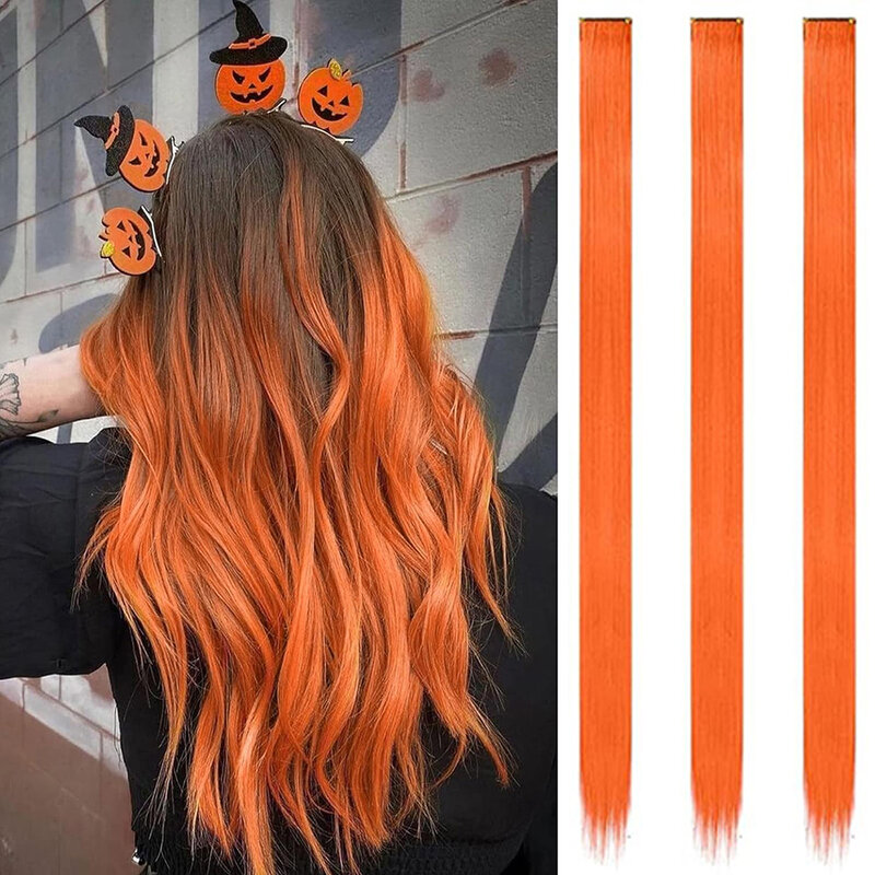 3 szt. Pojedyncze do przedłużania włosów z klipsem na Halloween akcesoria do włosów jasne i żywe lampa neonowa dla dzieci i kobiet codziennego użytku