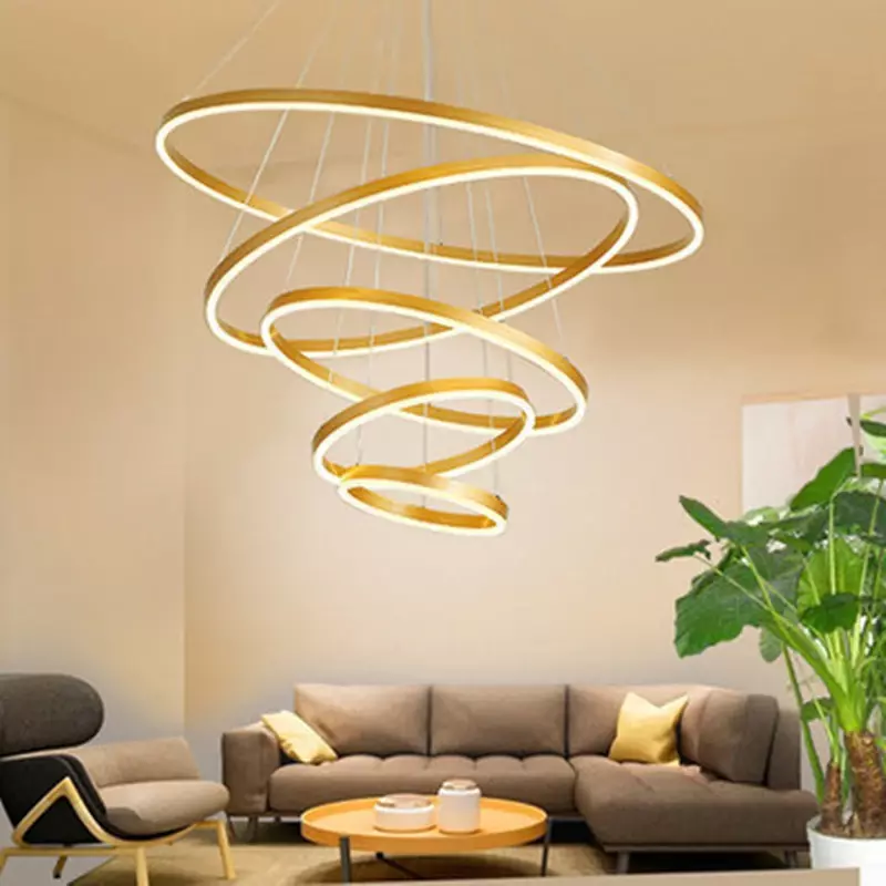 Plafonnier LED composé d'anneaux, design moderne, éclairage d'intérieur, luminaire décoratif de plafond, idéal pour un salon, une salle à manger ou une chambre à coucher, existe en blanc, noir ou café doré