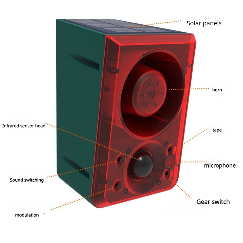 High Power Solar Sound Light Alarm Infrared Sensor Repellent Volume Adjustable To Drive Away Beast Loud Horn Dog Barking Animal