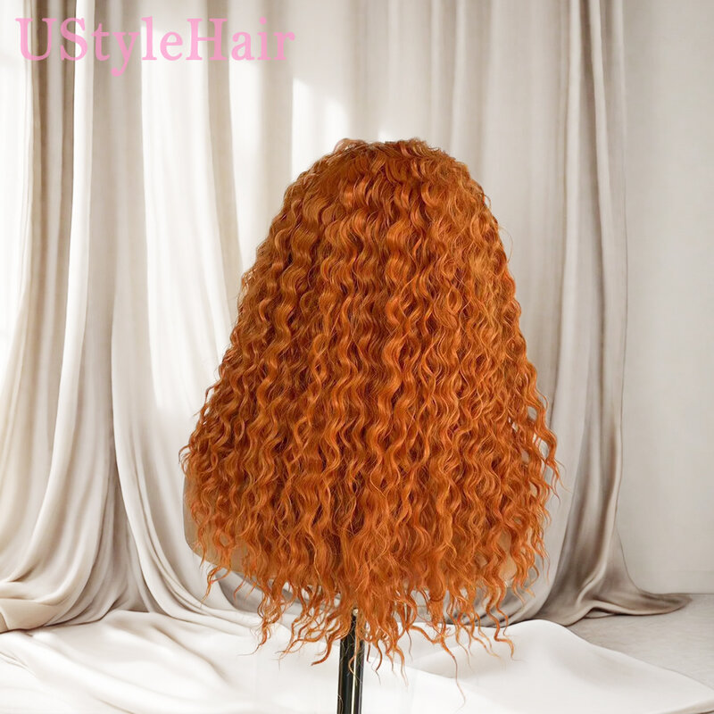 UStyleHair-peluca rizada de color naranja para mujer, cabellera sintética con malla Frontal, resistente al calor, larga y rizada profunda, de uso diario