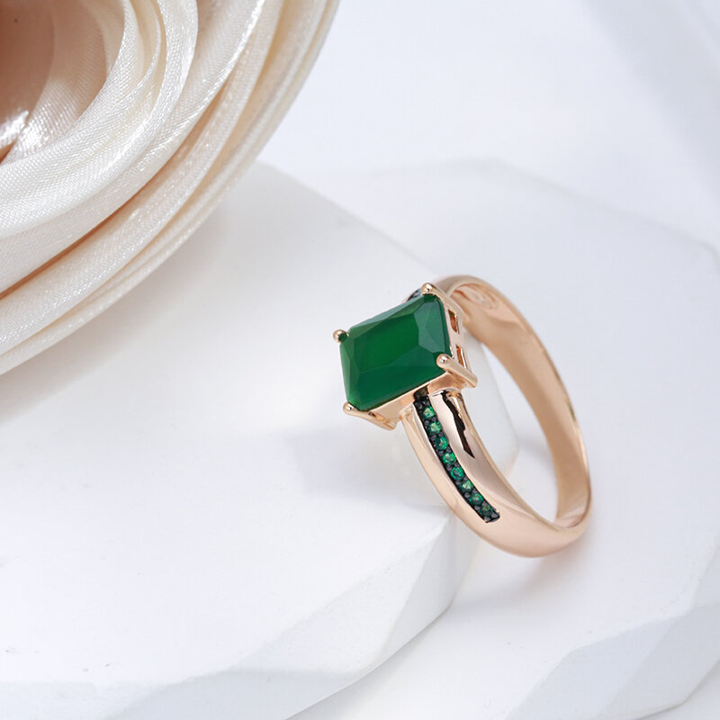 SYOUJYO สแควร์เข้มสีเขียวโอปอลธรรมชาติ Zircon แหวนผู้หญิง Vintage 585ทองคำสีกุหลาบสี Fine เครื่องประดับสีดำชุบหรูหราแหวน