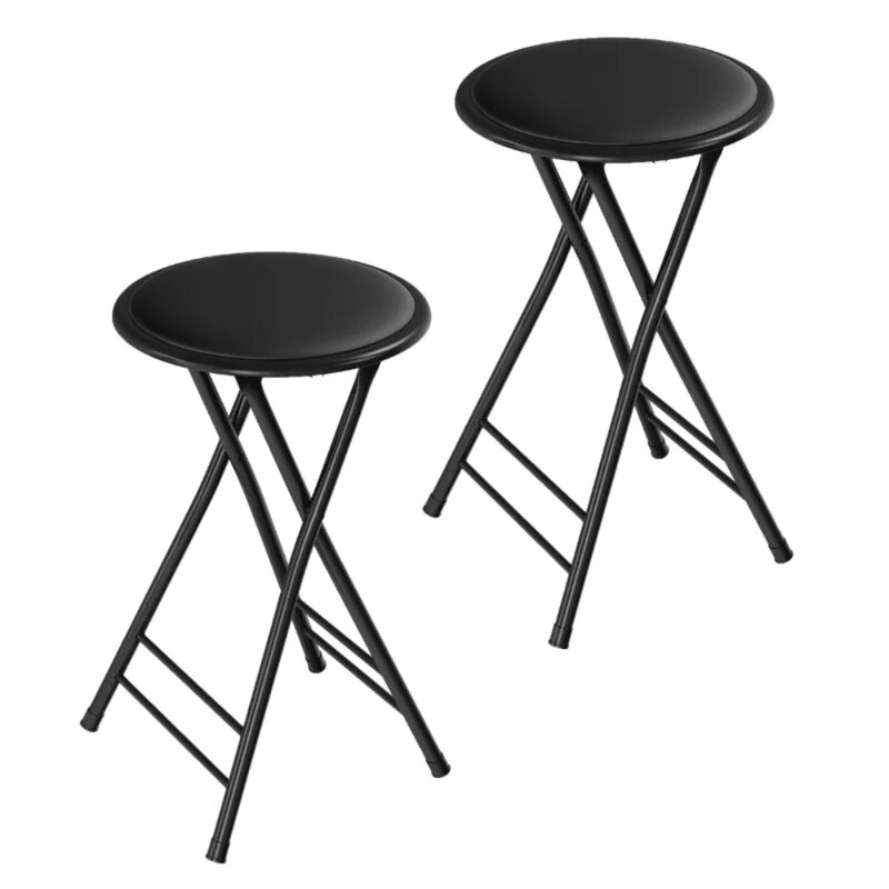 24-Inch Counter Height Bar Stool – Backless Folding Chair with 300lb Capacity, Black, Set of 2