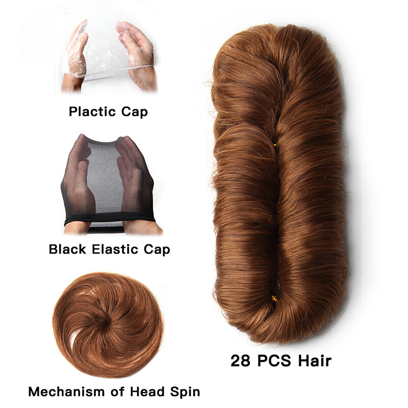 Pacotes curtos do cabelo encaracolado com fechamento para a mulher, pacotes brasileiros da tecelagem do cabelo, 3 ", 4", 5 ", 28Pcs