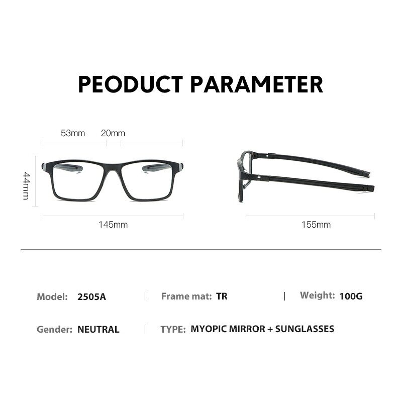 Montura de gafas para hombre, lentes de sol polarizadas con Clip de 5 piezas, magnéticas, UV400, 2505