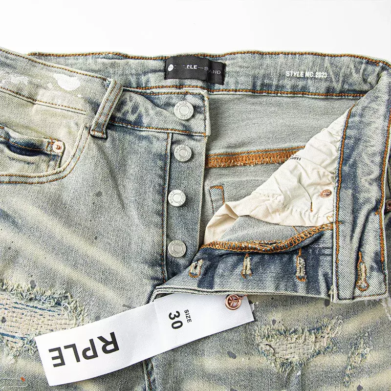 Jeans di marca viola di alta qualità trend hole dirty washed straight American eleganti e slim pants